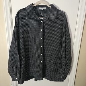 Foxcroft Women's Button Blouse Black White Polka Dots Sz 22W Casual Whimsy Art